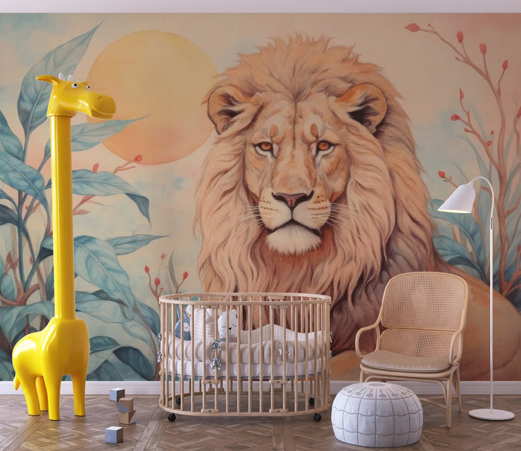 Majestic Lion Sunset Wall Mural - Wallmotif.com