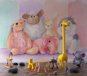 Cuddly Plush Friends Wall Mural - Watercolor Wallpaper for Nursery & Baby Room Decor - Wallmotif.com