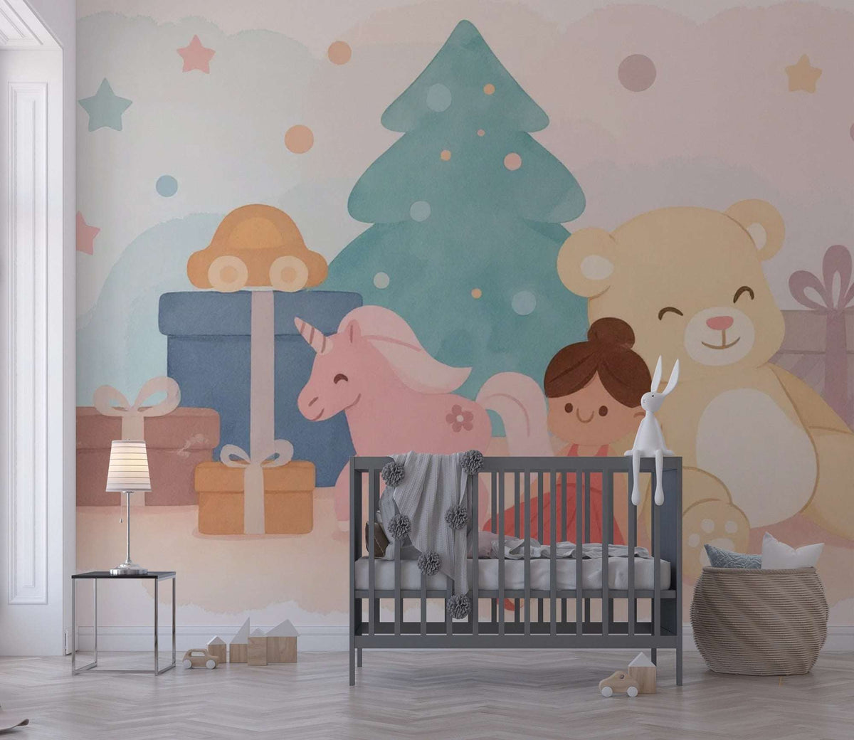 Cozy Christmas Holiday Nursery Wallpaper Mural