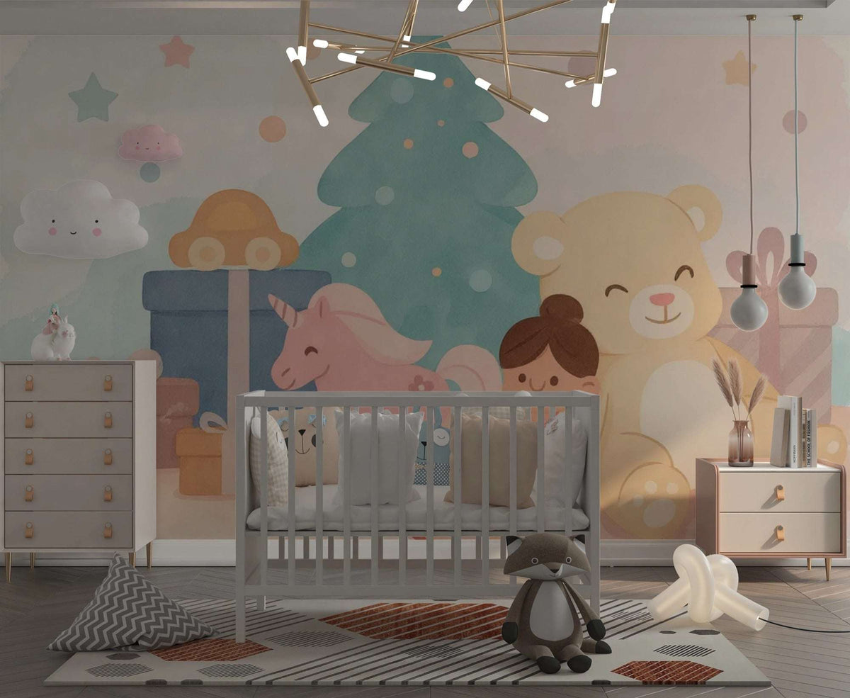 Cozy Christmas Holiday Nursery Wallpaper Mural