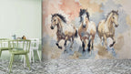 Wild Horses Watercolor Mural Wallpaper - Rustic Ranch Horse Themed Wallpaper