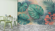 Tropical Leaves Watercolor Mural Wallpaper - Jungle Oasis Botanical Wallpaper - Wallmotif.com