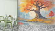 Watercolor Autumn Tree Wall Mural - Large Autumn Tree Mural Wallpaper - Wallmotif.com