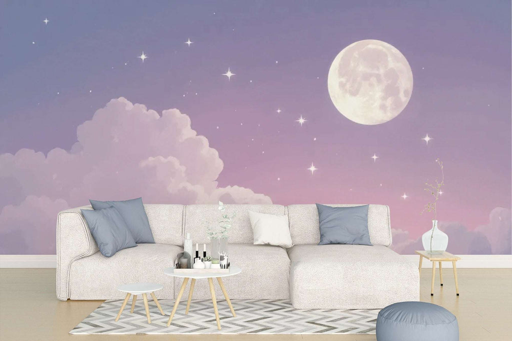 Moon and Stars Wall Mural | Celestial Purple Wallpaper