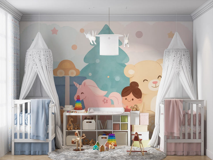 Cozy Christmas Holiday Nursery Wallpaper Mural - Wallmotif.com