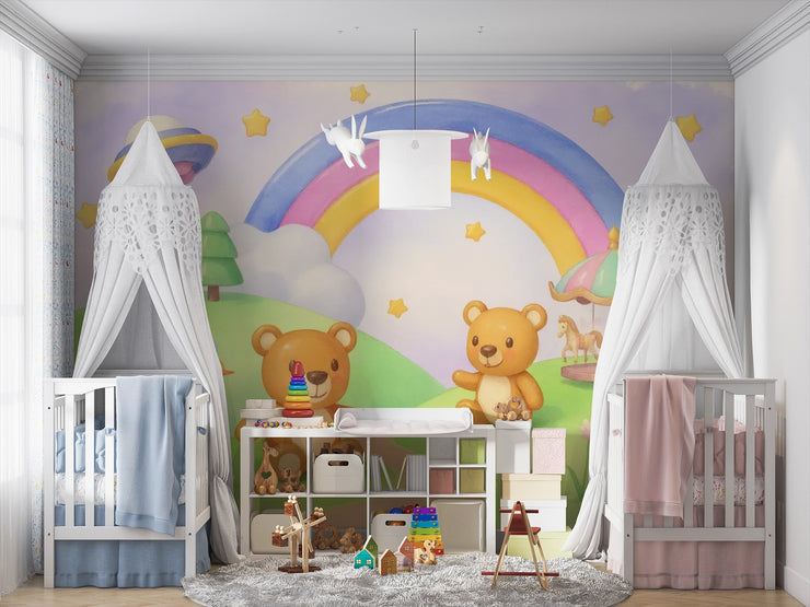 Teddy Bear Adventure Wall Mural - Peel and Stick Wallpaper for Nursery & Kids Room Decor - Wallmotif.com