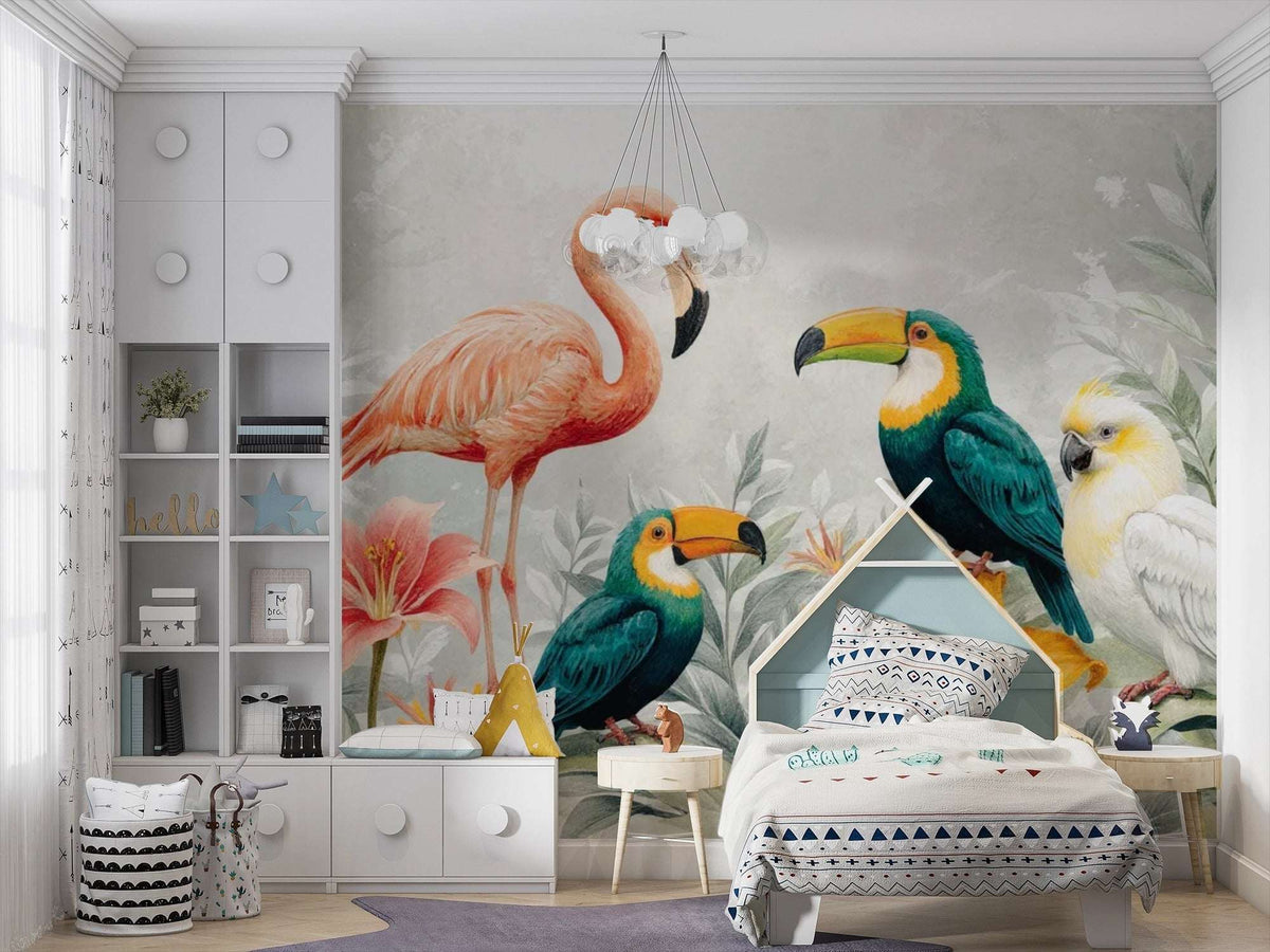Jungle Birds Wallpaper Mural for Nursery and Kids Rooms