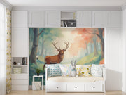 Woodland Deer Wall Mural Magical Forest Animal Wallpaper for Playroom - Wallmotif.com