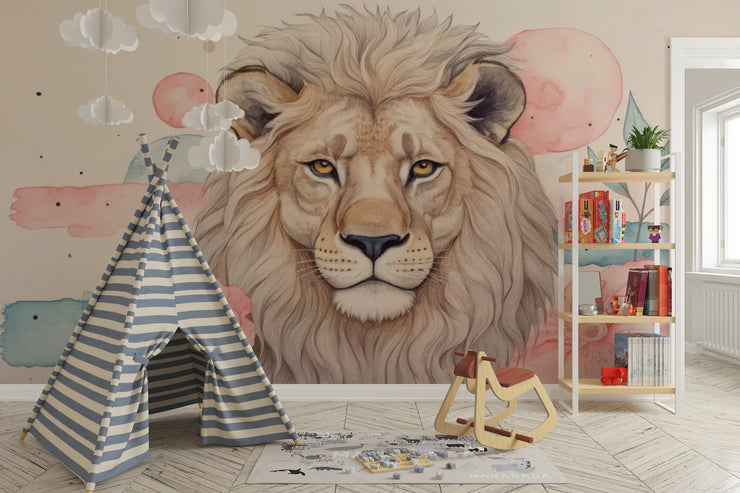 Wallpaper Majestic Lion Watercolor Wall Mural - Wallmotif.com