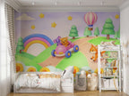 Playful Animal Road Trip Wall Mural - Peel and Stick Wallpaper for Nursery & Kids Room