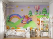 Playful Animal Road Trip Wall Mural - Peel and Stick Wallpaper for Nursery & Kids Room - Wallmotif.com