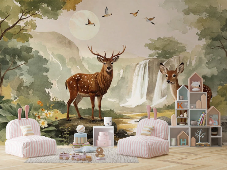 Enchanted Forest Deer Wallpaper Mural - Custom Nursery Wall Decor - Wallmotif.com