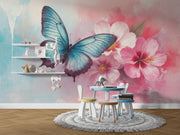 Giant Butterfly Wall Mural - Watercolor Butterfly & Flowers Wallpaper - Wallmotif.com
