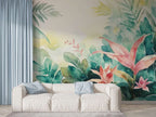 Tropical Watercolor Jungle Wall Mural - Floral & Leaf Wallpaper