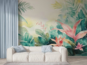 Tropical Watercolor Jungle Wall Mural - Floral & Leaf Wallpaper - Wallmotif.com