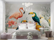 Jungle Birds Wallpaper Mural for Nursery and Kids Rooms - Wallmotif.com