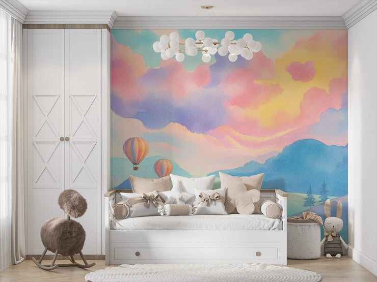 Wallpaper Dreamy Hot Air Balloon Watercolor Wall Mural - Wallmotif.com