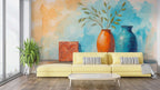 Vibrant Vase and Pampas Grass Wall Mural - Modern Home Decor