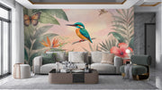 Serene Kingfisher & Tropical Leaf Wall Mural - Wallmotif.com