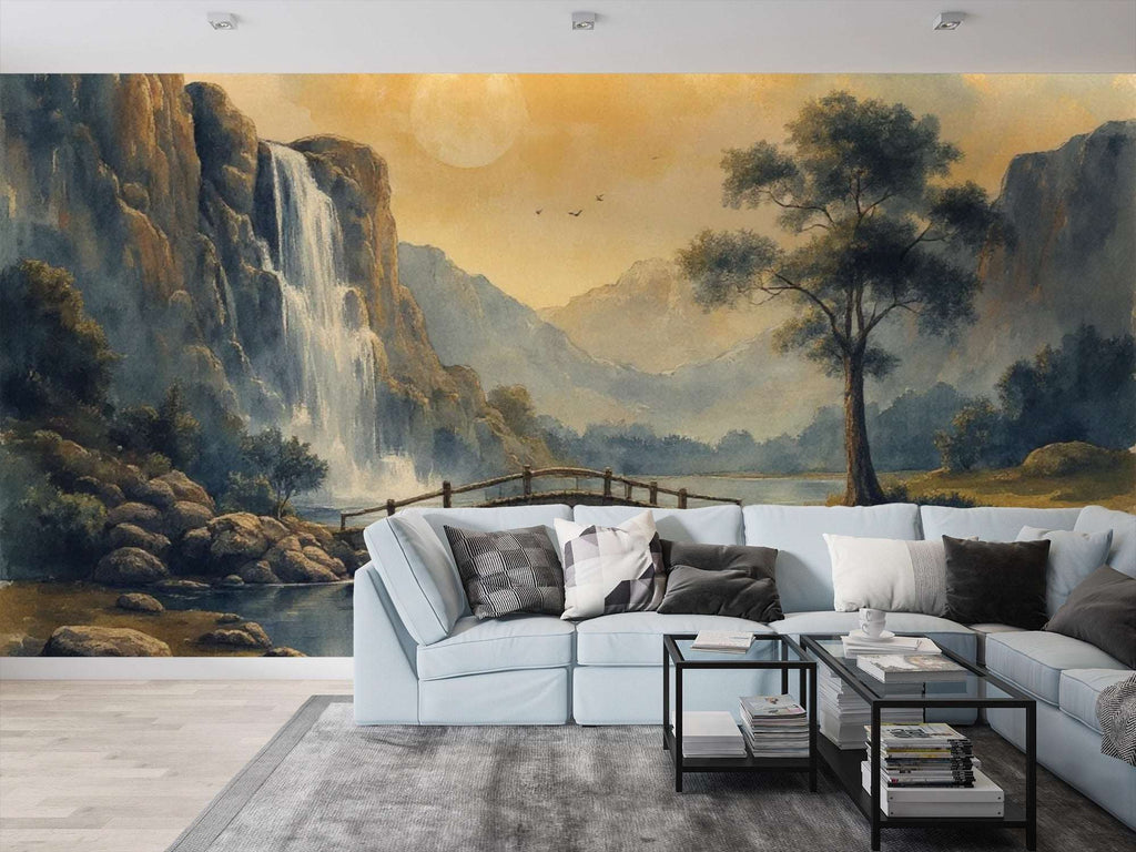 Stunning Waterfall Landscape Wall Mural - Nature Art for Living Room Decor