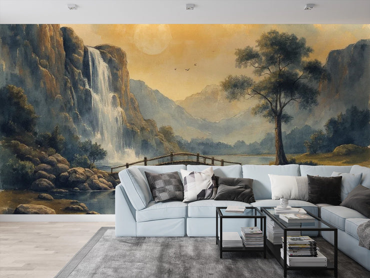 Stunning Waterfall Landscape Wall Mural - Nature Art for Living Room Decor - Wallmotif.com