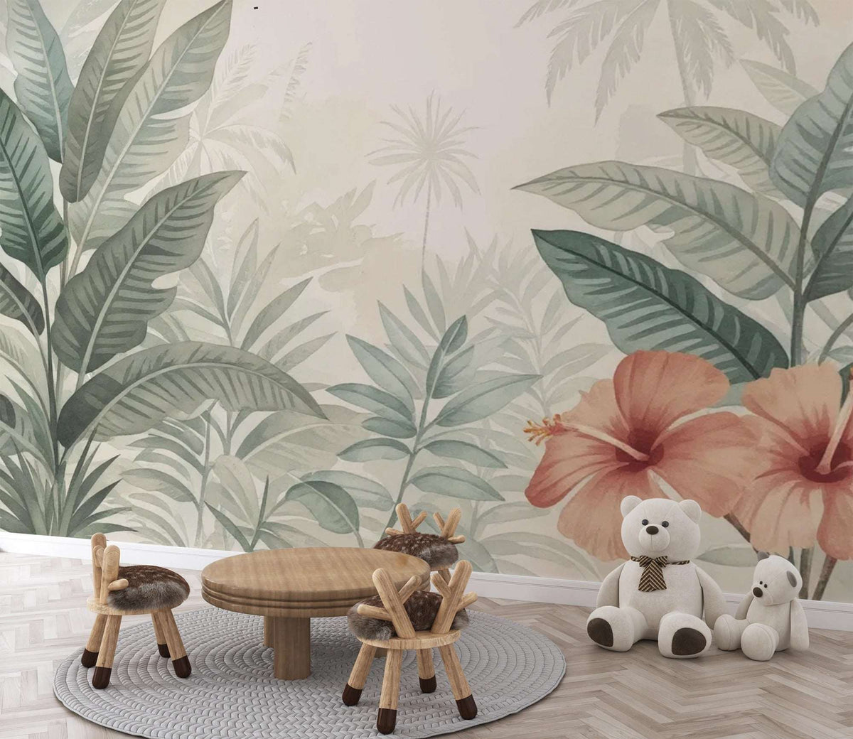 Tropical Leaves Wallpaper, Jungle Nursery Mural, Botanical Palm Leaf Wall Decal