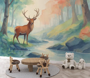 Woodland Deer Wall Mural Magical Forest Animal Wallpaper for Playroom - Wallmotif.com