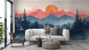 Sunrise Mountain Forest Wall Mural - Nature Inspired Decor - Wallmotif.com